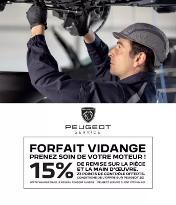 Peugeot Algérie : 15 % de remise sur le forfait vidange