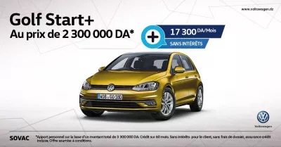 SOVAC / Volkswagen : La Golf Start+ proposée à 17300 da/mois