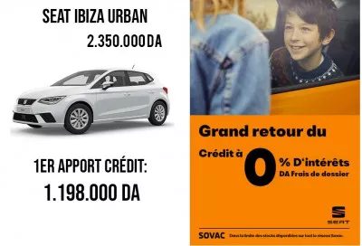 SOVAC / SEAT : crédit IBIZA URBAN avec un apport initial de 1.198.000 DA