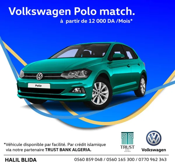 Polo, Golf et Caddy disponible à crédit islamique chez Halil Blida en partenariat avec Trust Bank Algeria