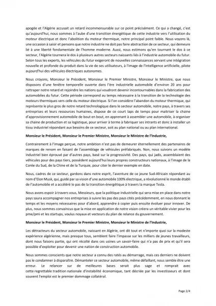 Lettre ouverte des jeunes cadres du secteur automobile de Batna au président Tebboune.