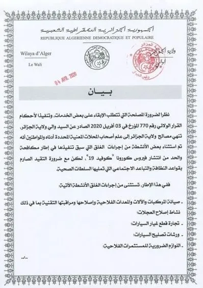 SAV : Autorisation de réouverture des activités liées à l’automobile à Alger