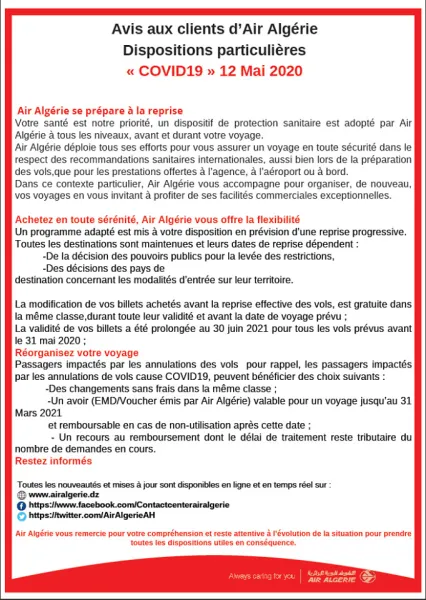 Transport Aérien : Air Algérie annonce sa préparation à la reprise