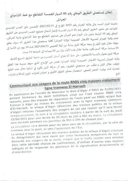 Fermeture temporaire de la RN 05 Cinq maisons