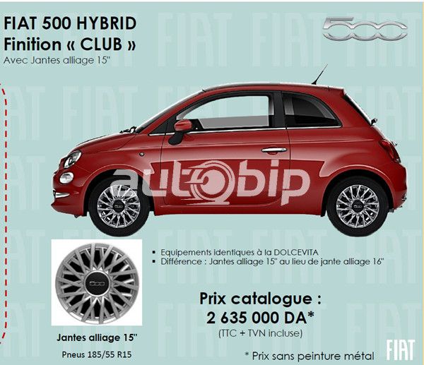 Fiat Algérie: la nouvelle Fiat 500 Hybrid Club disponible à partir de 2.635.000 DA