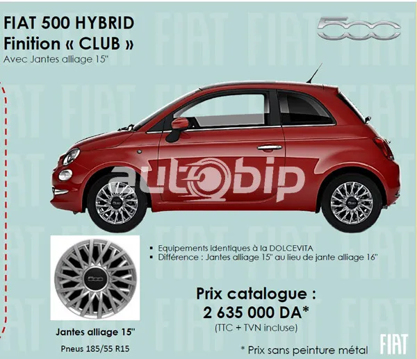 Fiat Algérie: la nouvelle Fiat 500 Hybrid Club disponible à partir de 2.635.000 DA