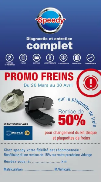Speedy Algérie : Jusqu’à 50% de remise sur le kit freinage