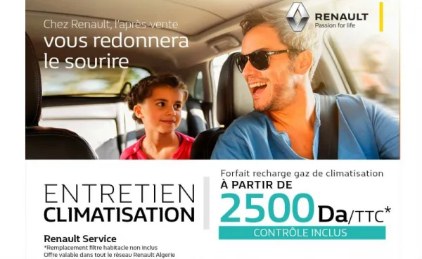 Renault Algérie : Entretien climatisation à 2500 da TTC