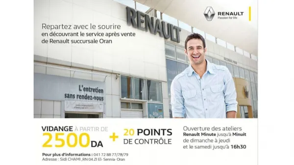 Renault Algérie : forfait vidange à partir de 2500 da à la succursale d’Oran