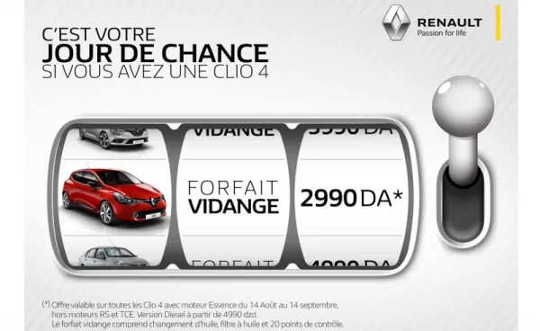 Renault Algérie SAV : Forfait vidange à 2990da pour les Clio 4 essence