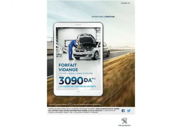 SAV Peugeot Algérie : forfait vidange à partir de 3090 da