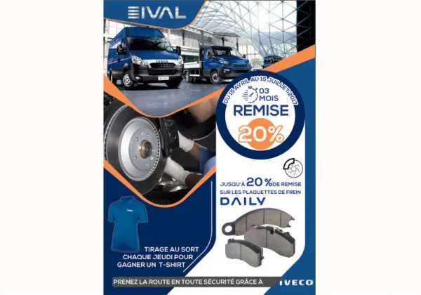 Ival/ Iveco: remise de 20% sur les plaquettes de frein du Daily