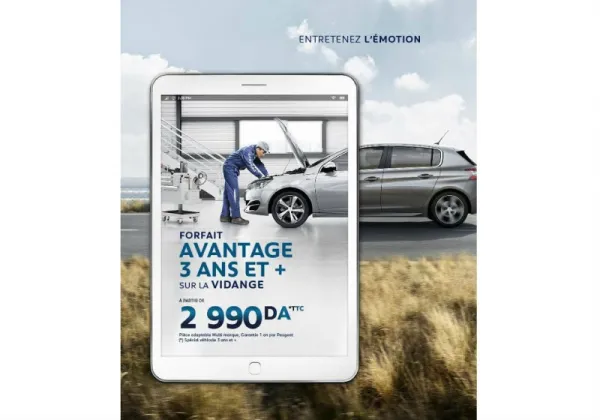 Peugeot Algérie: forfait vidange à partir de 2990 da TTC, pour les véhicules de 3 ans et +