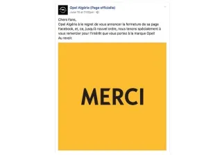 Alors que Diamal ferme sa page facebook, l'unique page "Opel Algérie" officielle appartient à Cima Motors