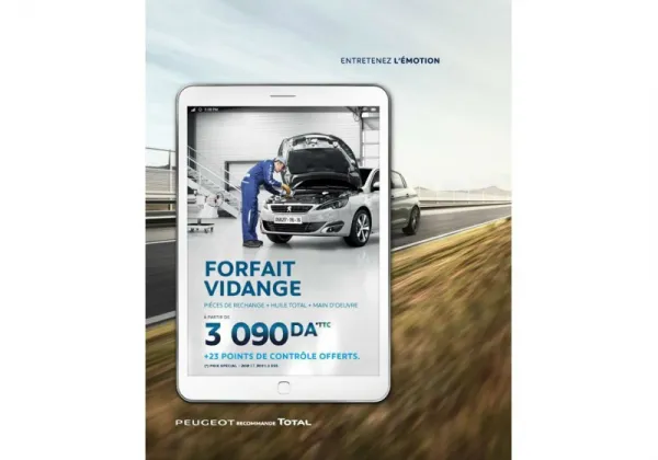 Peugeot Algérie : forfait vidange à partir de 3090 da TTC pour les 208 et 301