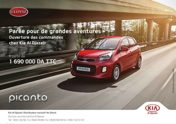 Kia Al Djazaïr/ Gloviz : la Kia Picanto est disponible à la commande, à partir de 1 690 000 da TTC