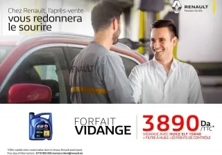 Renault Algérie: Forfait vidange à partir de 3890 da TTC