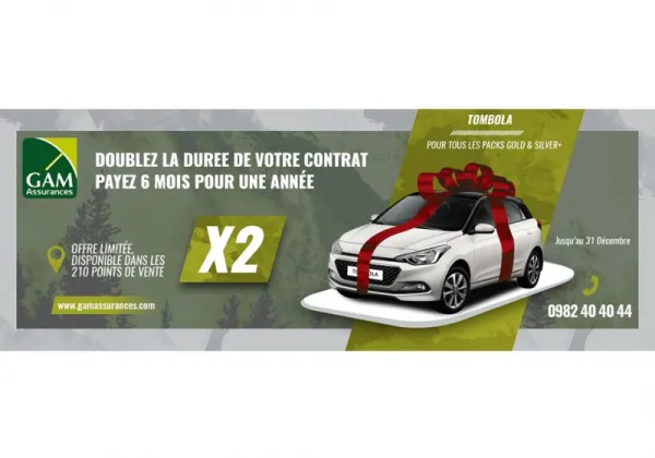 GAM Assurances : 6 mois d’assurance = une année de couverture, plus une tombola pour gagner une Hyundai i20
