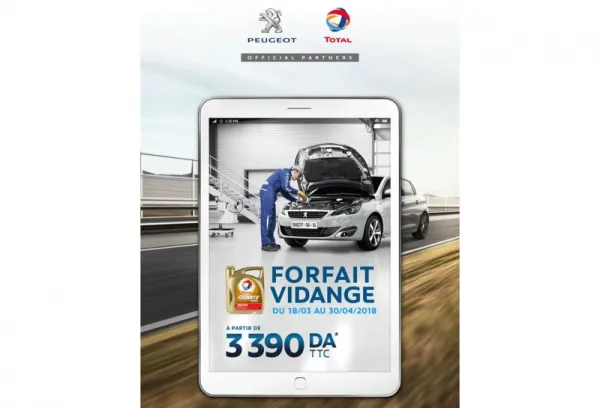 Peugeot Algérie : Forfait vidange à partir de 3390 da TTC jusqu'au 30 avril