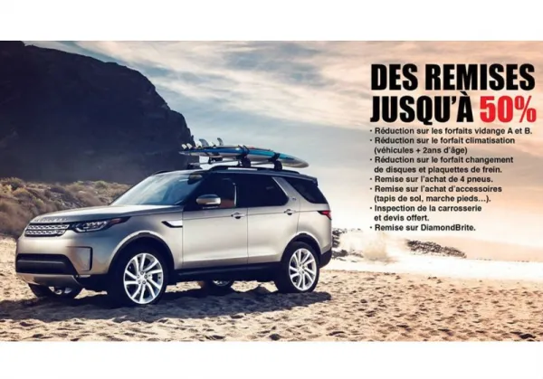 DMAA (Land Rover/ Jaguar) : contrôle générale gratuit et jusqu'a 50% de remise sur plusieurs forfaits