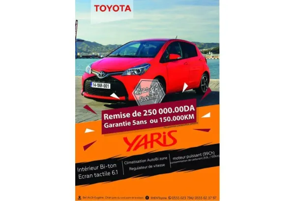 Toyota Algérie prolonge la remise de 250 000 da sur la Yaris Hatchback
