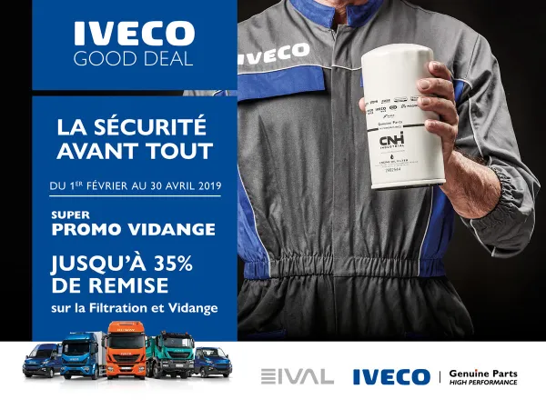 IVAL : jusqu'à 35 % de remise sur filtration et vidange IVECO