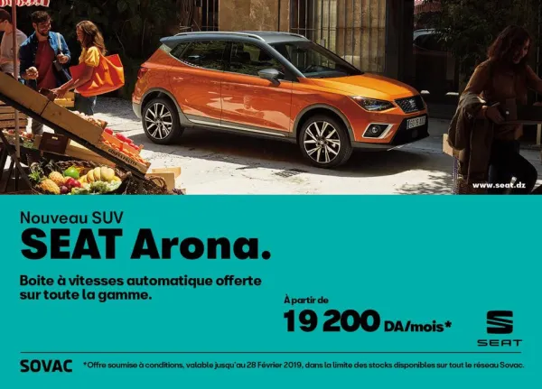 SOVAC / SEAT : La Seat Arona à partir de 19.200 Da/Mois